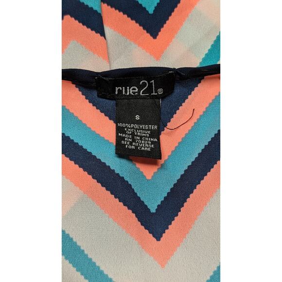 Rue21 Chevron Print Dress Sleeveless Navy Coral Teal White Mini Sundress Small - Picture 4 of 4